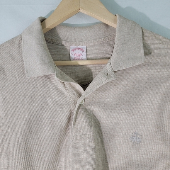 Brooks Brothers Original Fit Performance Polo Sz L Tan Long Sleeve Pima Cotton - Picture 3 of 11